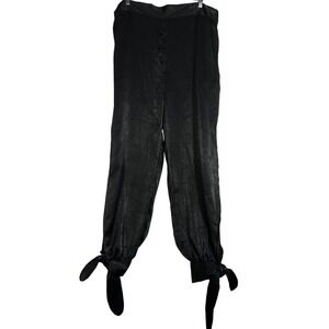 SONCY Plus Size Black Satin Wide Leg Pants Tie Ankle Smocked Waist Size‎ 18/20